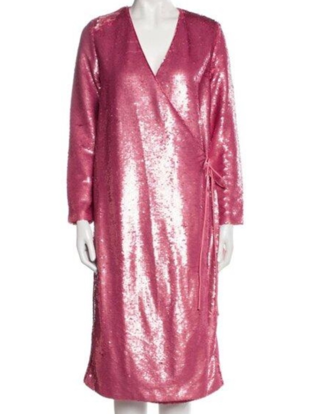 GANNI Sonora Pink Sequin Wrap Midi Dress EU 34 NWT US6-8